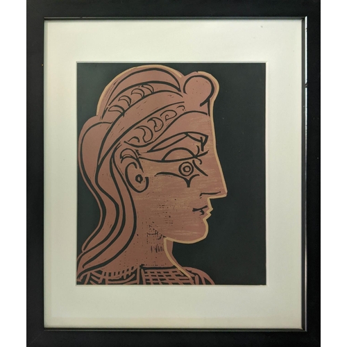35 - PABLO PICASSO, 'Tete de femme', linogravure, 27cm x 23cm, framed.