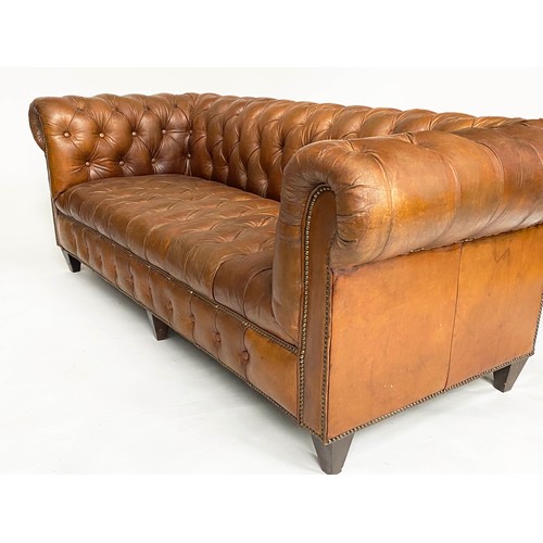 125 - CHESTERFIELD SOFA BY HALO, natural deep buttoned tan hide leather with curved back and arms (stamped... 