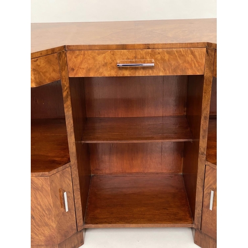 126 - ART DECO SIDE CABINET, early 20th century, birds eye maple with drawers, cupboards and shelves, 137c... 