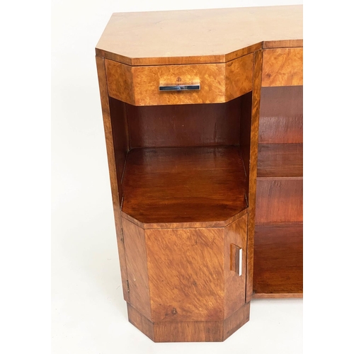 126 - ART DECO SIDE CABINET, early 20th century, birds eye maple with drawers, cupboards and shelves, 137c... 