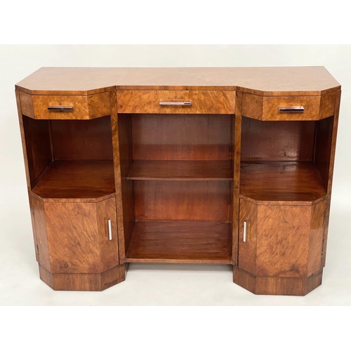 126 - ART DECO SIDE CABINET, early 20th century, birds eye maple with drawers, cupboards and shelves, 137c... 