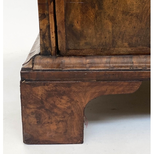 133 - CHEST, early 18th century English Queen Anne figured walnut with two short and three long drawers, 9... 