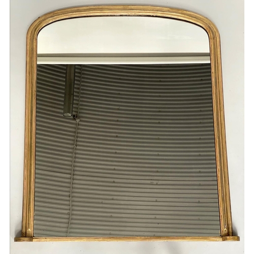 134 - OVERMANTEL MIRROR, 19th century giltwood with arched moulded frame 108cm W x 130cm H.