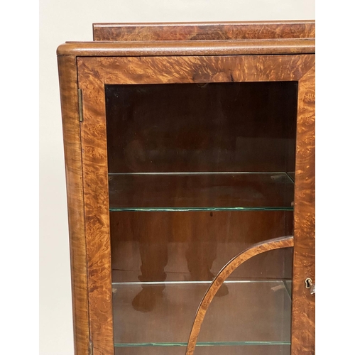 147 - ART DECO DISPLAY CASE, walnut, of breakfront form, with four glazed doors enclosing shelves, 152cm W... 