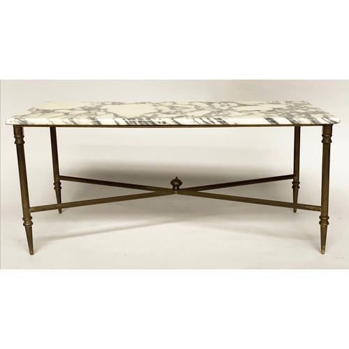 156 - LOW TABLE, Regency style rectangular arabiscata marble raised upon gilt metal reeded X stretchered s... 