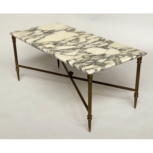 156 - LOW TABLE, Regency style rectangular arabiscata marble raised upon gilt metal reeded X stretchered s... 