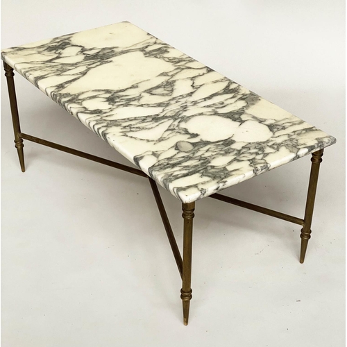 156 - LOW TABLE, Regency style rectangular arabiscata marble raised upon gilt metal reeded X stretchered s... 