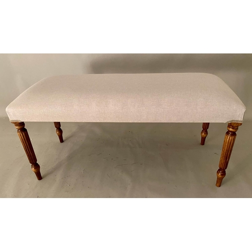 429 - WINDOW SEAT, 49cm x 98cm x 40cm, Victorian style, neutral upholstery seat, turned and reeded support... 