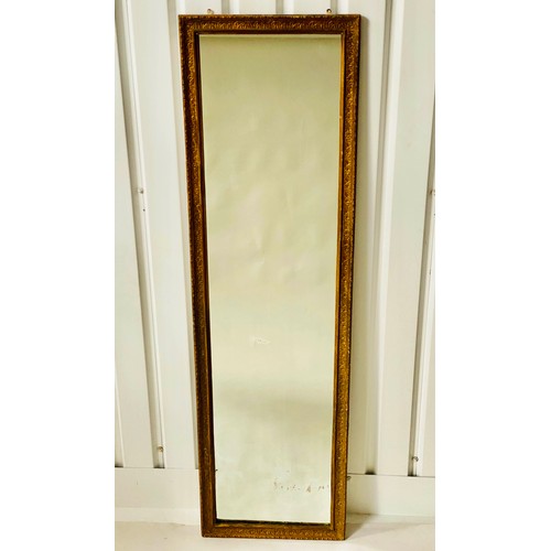 85 - PIER MIRROR, 19th century English giltwood and gesso moulded with beaded frame labelled verso 'T. W.... 
