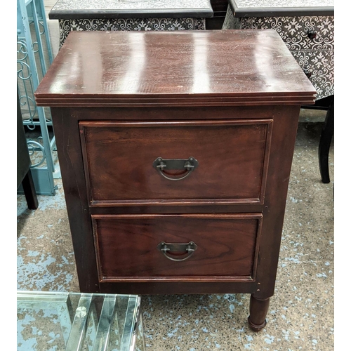 398 - CHEST OF DRAWERS, a set of four, 55cm x 41cm x 76cm, with two drawers each, turned supports, dark st... 