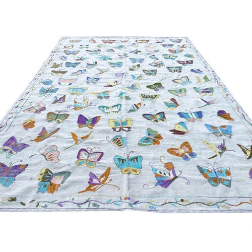 87 - FINE SUZANI BUTTERFLY KILIM, 297cm x 207cm.