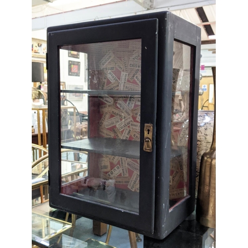 338 - GLAZED SHOP DISPLAY CABINET, 49cm x 30cm x 70cm vintage, 20th century, later painted finish with col... 