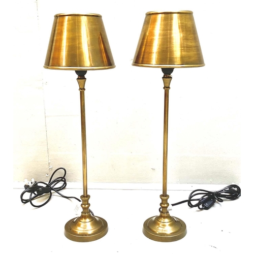 396 - LIBRARY LAMPS, a pair, 64cm H x 20cm diam., with gold coloured shades (2)