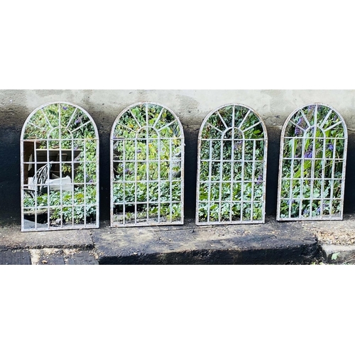 397 - ARCHITECTURAL GARDEN MIRRORS, 60cm H x 36cm W, set of four, Georgian style, distressed metal frames ... 