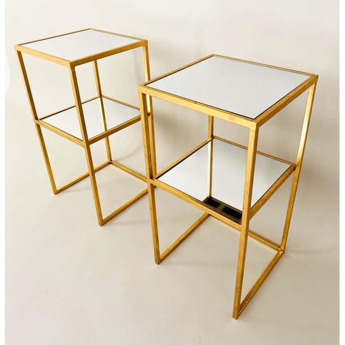 394 - SIDE TABLES, pair, 66cm H x 31cm W x 31cm D, gilt metal frames with mirrored glass inserts (2)