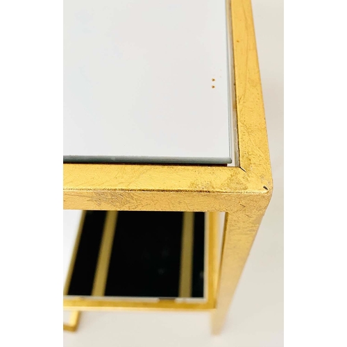 394 - SIDE TABLES, pair, 66cm H x 31cm W x 31cm D, gilt metal frames with mirrored glass inserts (2)