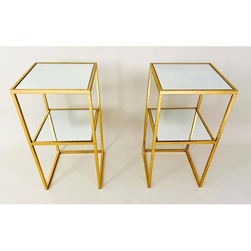 394 - SIDE TABLES, pair, 66cm H x 31cm W x 31cm D, gilt metal frames with mirrored glass inserts (2)