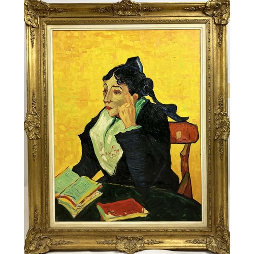 22 - T BURENINA, after Vincent Van Gogh, 'L'Arlésienne, Madame Ginoux, oil on canvas, 91cm x 71cm, framed... 