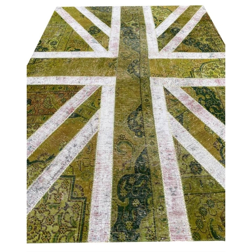 96 - VINTAGE UNION JACK PATCHWORK RUG, 235cm x 170cm.