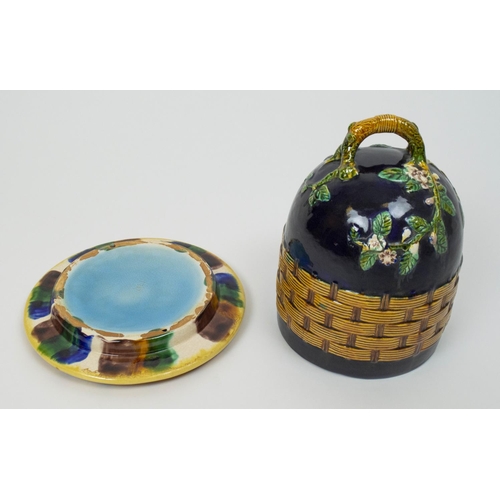 7 - MAJOLICA CHEESE DOME, after George Jones, 30cm H x 26cm W, 'apple blossom pattern', cobalt blue grou... 
