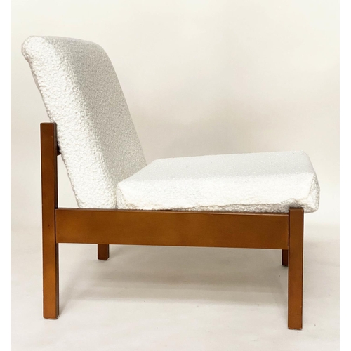427 - COCKTAIL CHAIRS, a pair, 1970s teak with bouclé upholstery, 61cm W. (2)