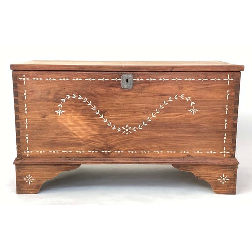 262 - CEYLONESE TRUNK, 56cm H x 99cm W x 49cm D, Indo Portuguese rosewood and bone inlaid with swag front ... 