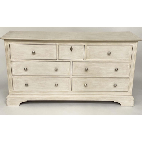 248 - LOW CHEST, French Louis Philippe style, grey painted with seven drawers, 160cm W x 52cm D x 83cm H.