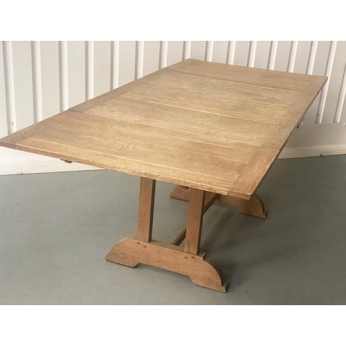 252 - EXTENDING DINING TABLE, early 20th century oak rectangular planked and cleated extending with two le... 