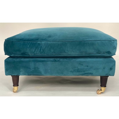 247 - ARMCHAIR, contemporary ocean blue velvet upholstery, with turned front supports and gilt metal casto... 