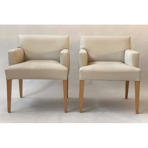 239 - ARMCHAIRS, a pair, 1970s Scandinavian style grey leather with tapering supports, 66cm W. (2)