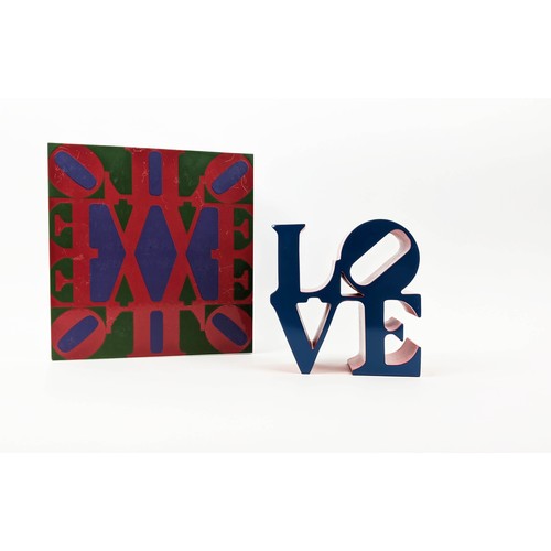 50 - AFTER ROBERT INDIANA (American 1928-2018), 'Love (blue)' painted polystone sculpture, 15cm x 15cm x ... 