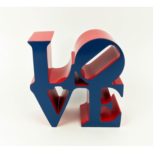 50 - AFTER ROBERT INDIANA (American 1928-2018), 'Love (blue)' painted polystone sculpture, 15cm x 15cm x ... 