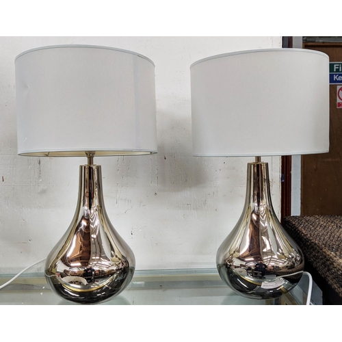 337 - TABLE LAMPS, a set of three, each 53cm tall including shade, reflective bases. (3)