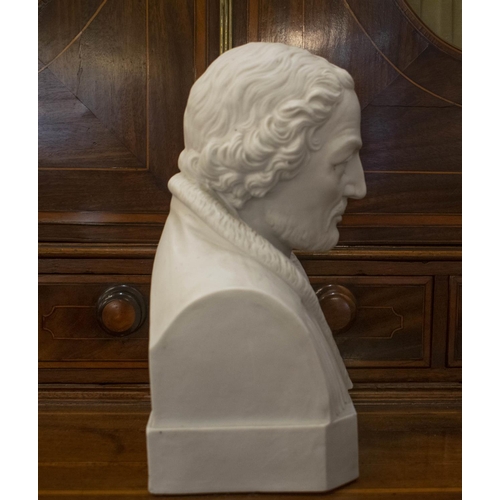 8 - PARIAN WARE BUST, of  Philipp Melanchthon with cross swords mark, 25cm H.
