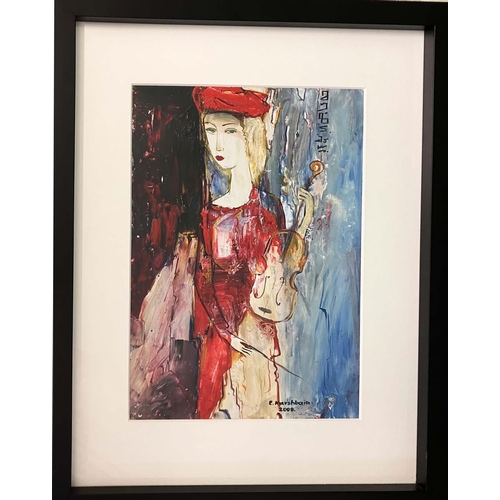 25 - ELDAR KAVSHBAIA (1963), 'Girl with Violin', oil on paper, 43cm x 30cm, signed and dated 2009, framed... 