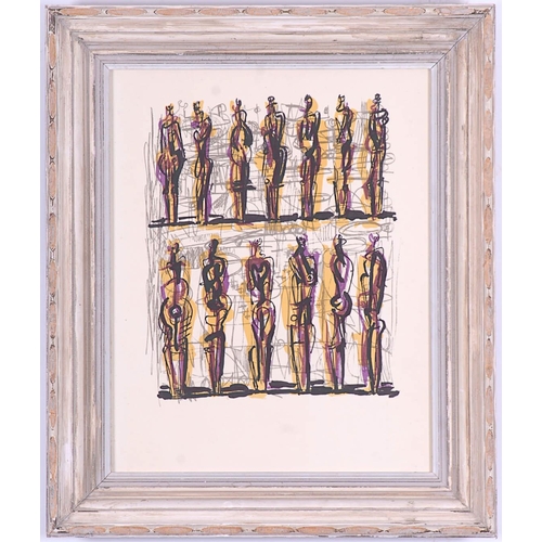 69 - HENRY MOORE, auto lithograph, Thirteen Standing Men, with artist's watermark signature in paper, 195... 
