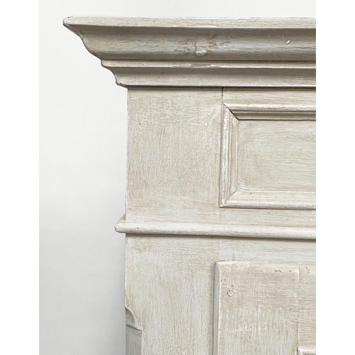 101 - ARMOIRE, 19th century French traditionally grey painted with two panelled doors and drawer, 102cm W ... 