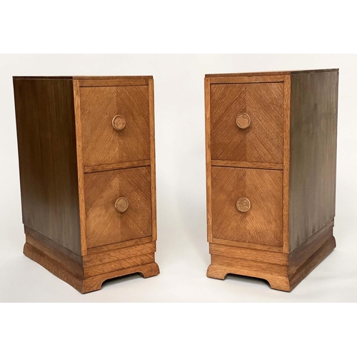 102 - ART DECO BEDSIDE CHESTS, a pair, oak, each with two drawers, 27cm w x 48cm D x 65cm H. (2)