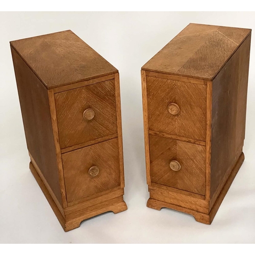 102 - ART DECO BEDSIDE CHESTS, a pair, oak, each with two drawers, 27cm w x 48cm D x 65cm H. (2)