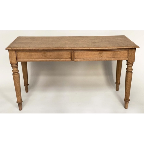 104 - WRITING TABLE, rectangular oak with two frieze drawers and tapering supports, 136cm w x 57cm D x 75c... 