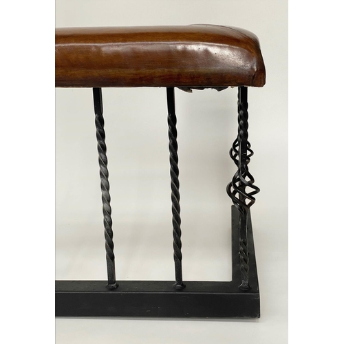 106 - CLUB FENDER, early 20th century of large proportions with leather pads raised upon cast and wrought ... 