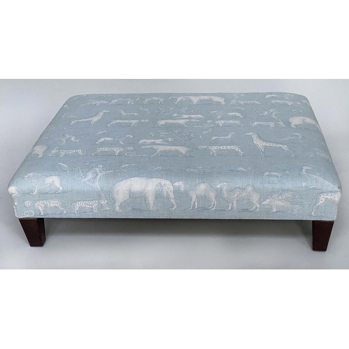 109 - FOOTSTOOL, square Andrew Martin fabric upholstered, 103cm x 103cm W x 38cm H.