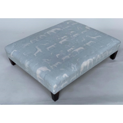 109 - FOOTSTOOL, square Andrew Martin fabric upholstered, 103cm x 103cm W x 38cm H.