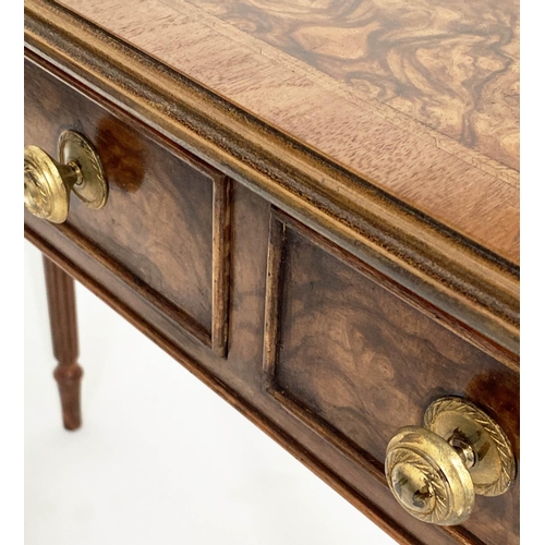 115 - HALL TABLE, George III design burr walnut and crossbanded with two frieze  drawers, 120cm W x 32cm D... 