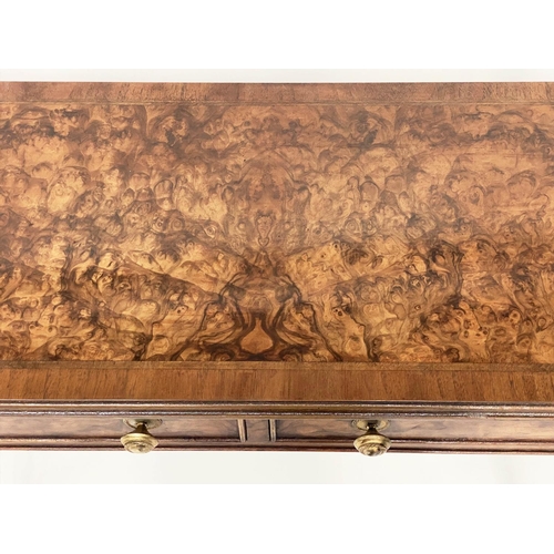 115 - HALL TABLE, George III design burr walnut and crossbanded with two frieze  drawers, 120cm W x 32cm D... 
