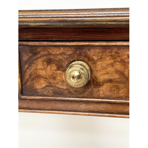 115 - HALL TABLE, George III design burr walnut and crossbanded with two frieze  drawers, 120cm W x 32cm D... 