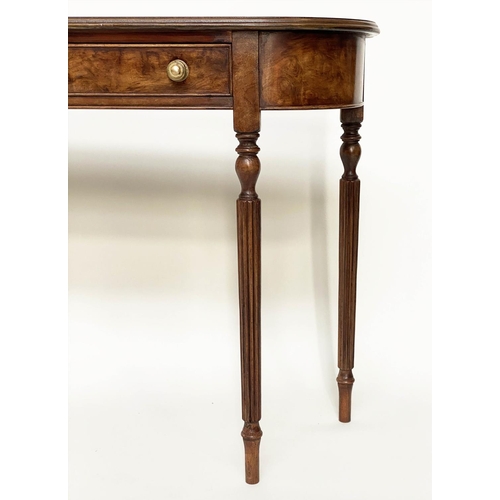 115 - HALL TABLE, George III design burr walnut and crossbanded with two frieze  drawers, 120cm W x 32cm D... 