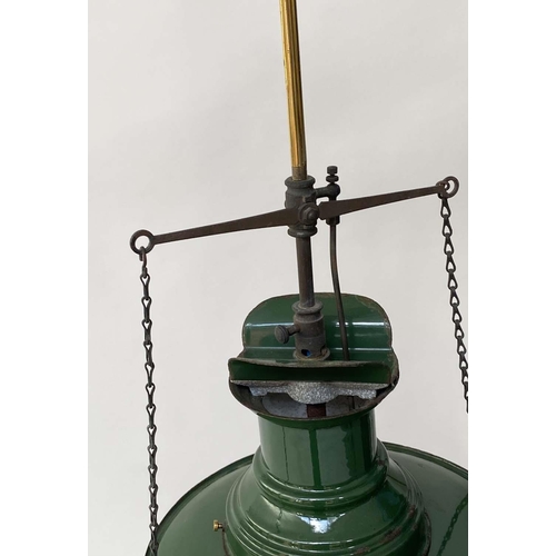 119 - HALL LANTERN, Edwardian green enamelled converted gas lamp, 90cm H.