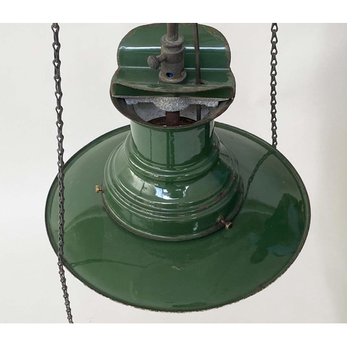 119 - HALL LANTERN, Edwardian green enamelled converted gas lamp, 90cm H.