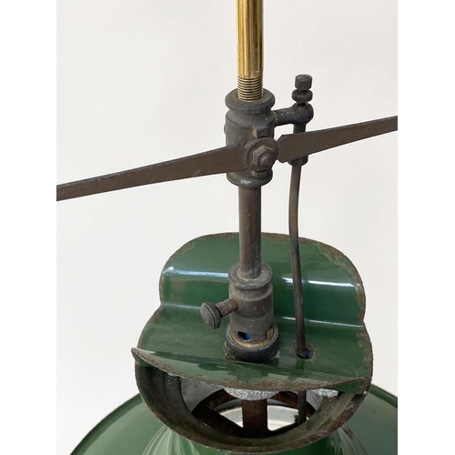 119 - HALL LANTERN, Edwardian green enamelled converted gas lamp, 90cm H.